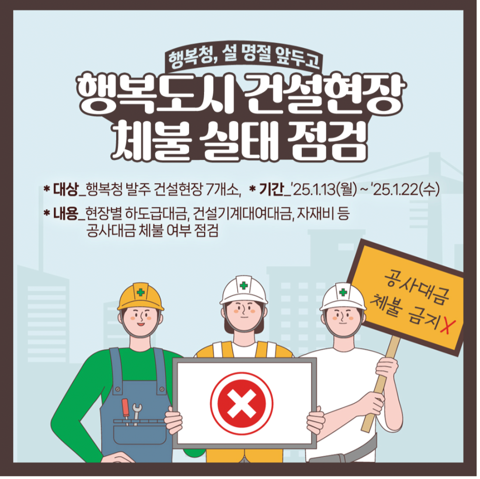 설 명절 앞두고 행복청,건설현장 체불 실태점검