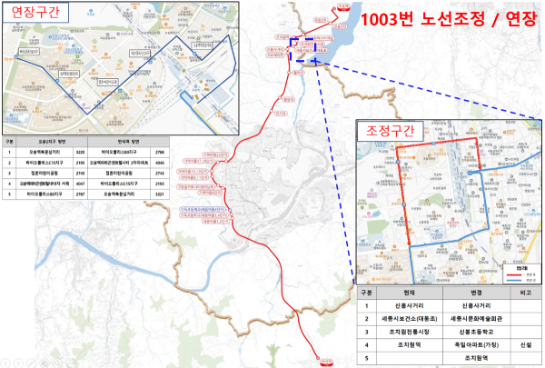 역세권 노선 1003번 버스, 운행 효율성 높인다